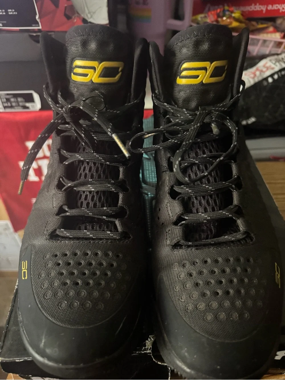 Under Armour Curry 1 (Blackout) Black and Yellow High-Top Basketball Shoes